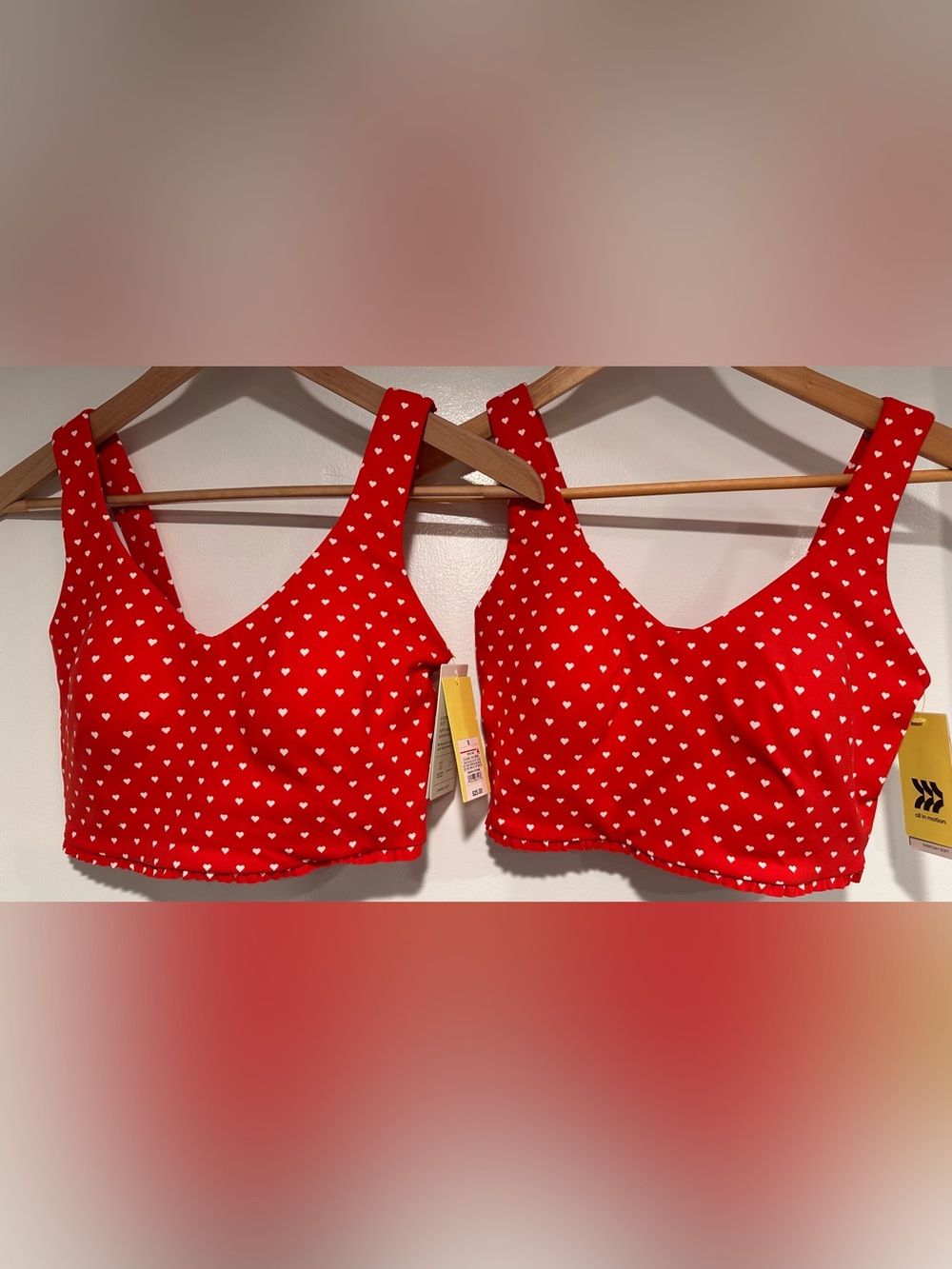 Two cute heart print red sports bra